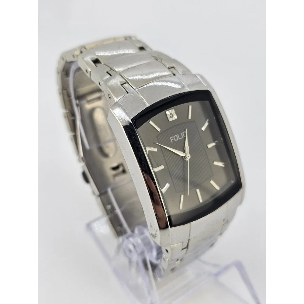 Folio Men's Diamond Watch 35MM Black Dial‎ Gray Bracelet Band 7